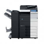 Konica Minolta Bizhub C454 Copier with document feeder finisher and trays