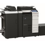 Konica Minolta Bizhub C754e Colour Copier with Document Feeder Finisher Stapler Saddle Kit and Large Capacity Trays