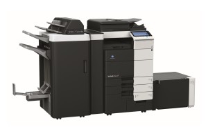 Konica Minolta Bizhub C754e Colour Copier with Document Feeder Finisher Stapler Saddle Kit and Large Capacity Trays