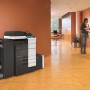 Konica Minolta Bizhub C754e Colour Copier with Document Feeder Finisher and Large Capacity Trays in the Office